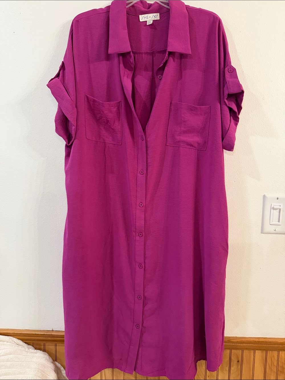 She + Sky Magenta Button-Front Midi Shirt Dress